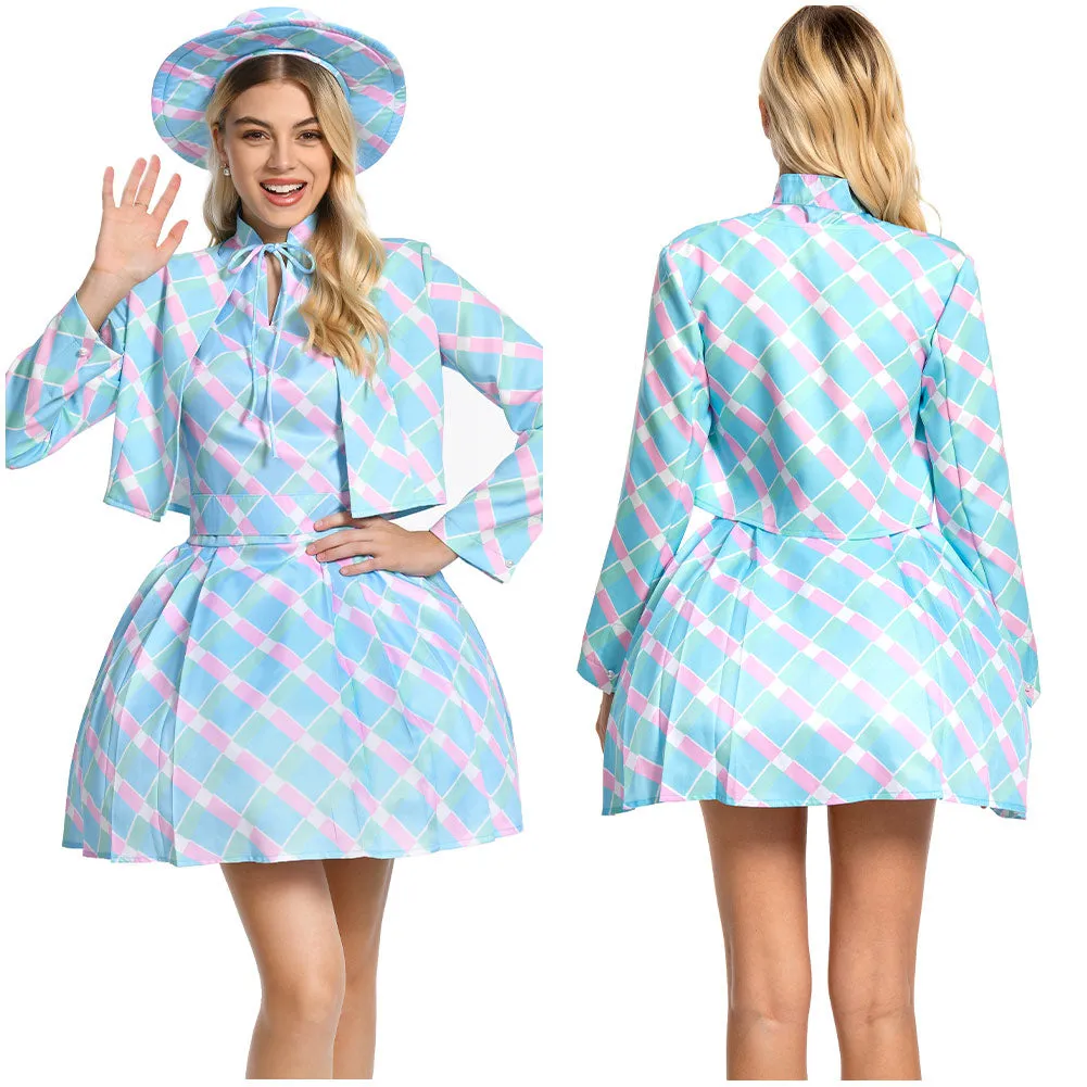 2023 Margot Robbie Blue Coat Dress Outfits Halloween Carnival Suit Cosplay Costume