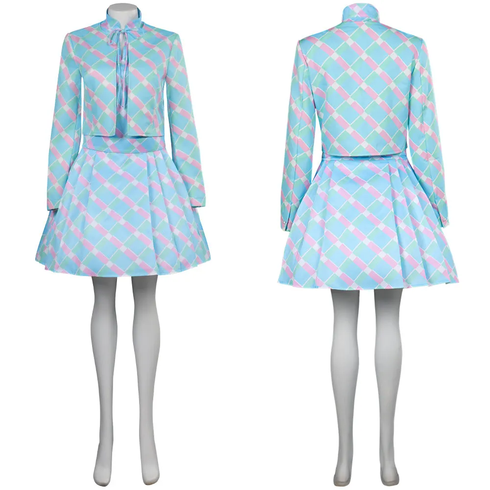 2023 Margot Robbie Blue Coat Dress Outfits Halloween Carnival Suit Cosplay Costume