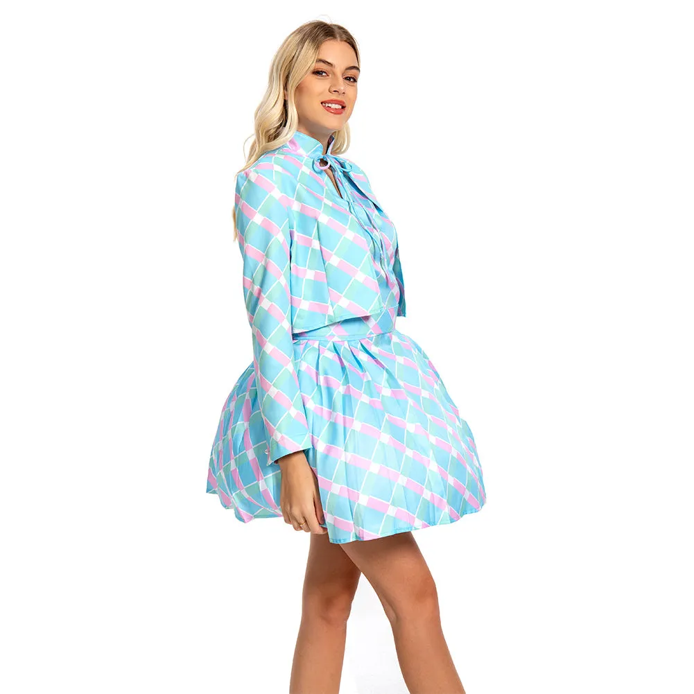 2023 Margot Robbie Blue Coat Dress Outfits Halloween Carnival Suit Cosplay Costume
