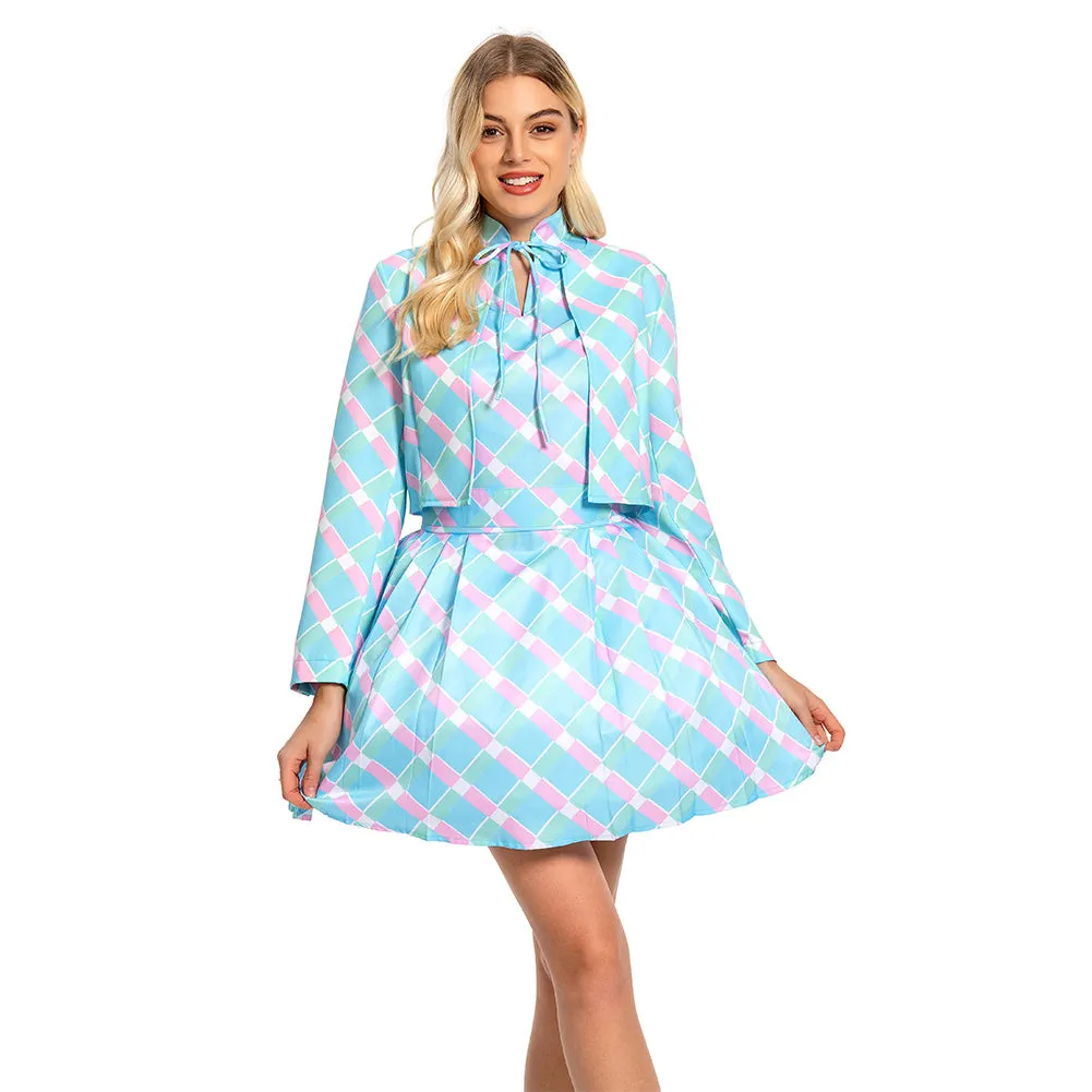 2023 Margot Robbie Blue Coat Dress Outfits Halloween Carnival Suit Cosplay Costume