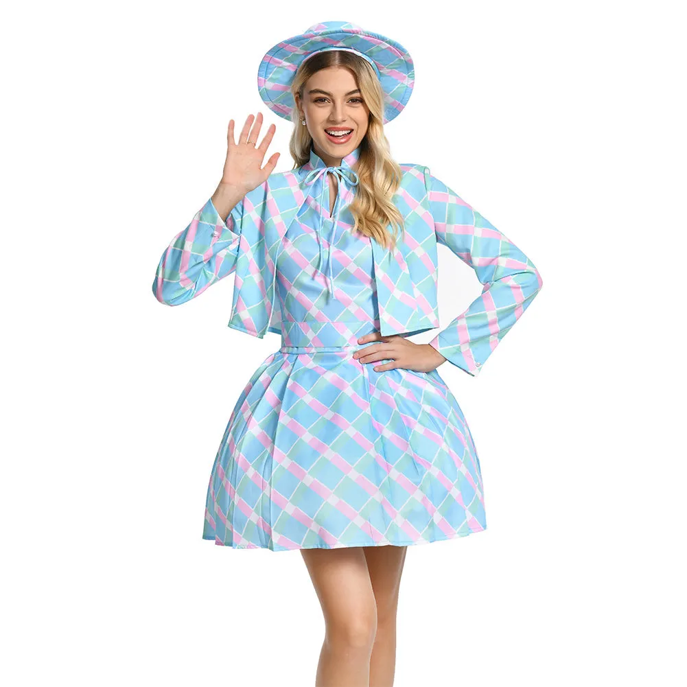 2023 Margot Robbie Blue Coat Dress Outfits Halloween Carnival Suit Cosplay Costume