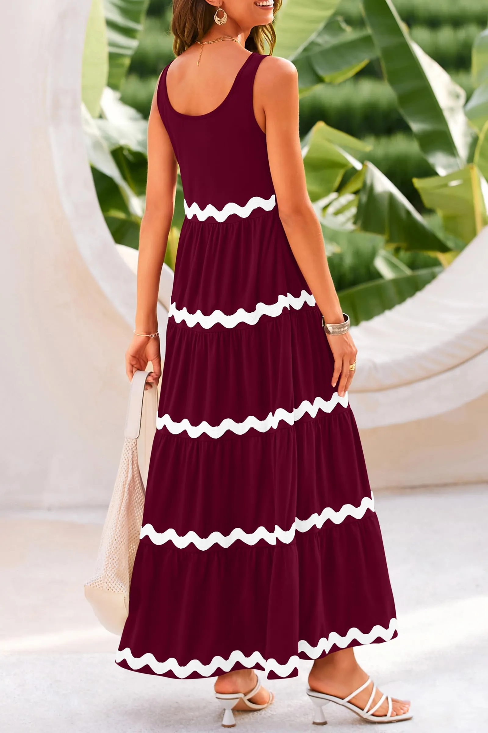 2024 Summer Sundresses Sleeveless Scoop Neck Tiered Flowy Beach Vacation Party Long Maxi Dress