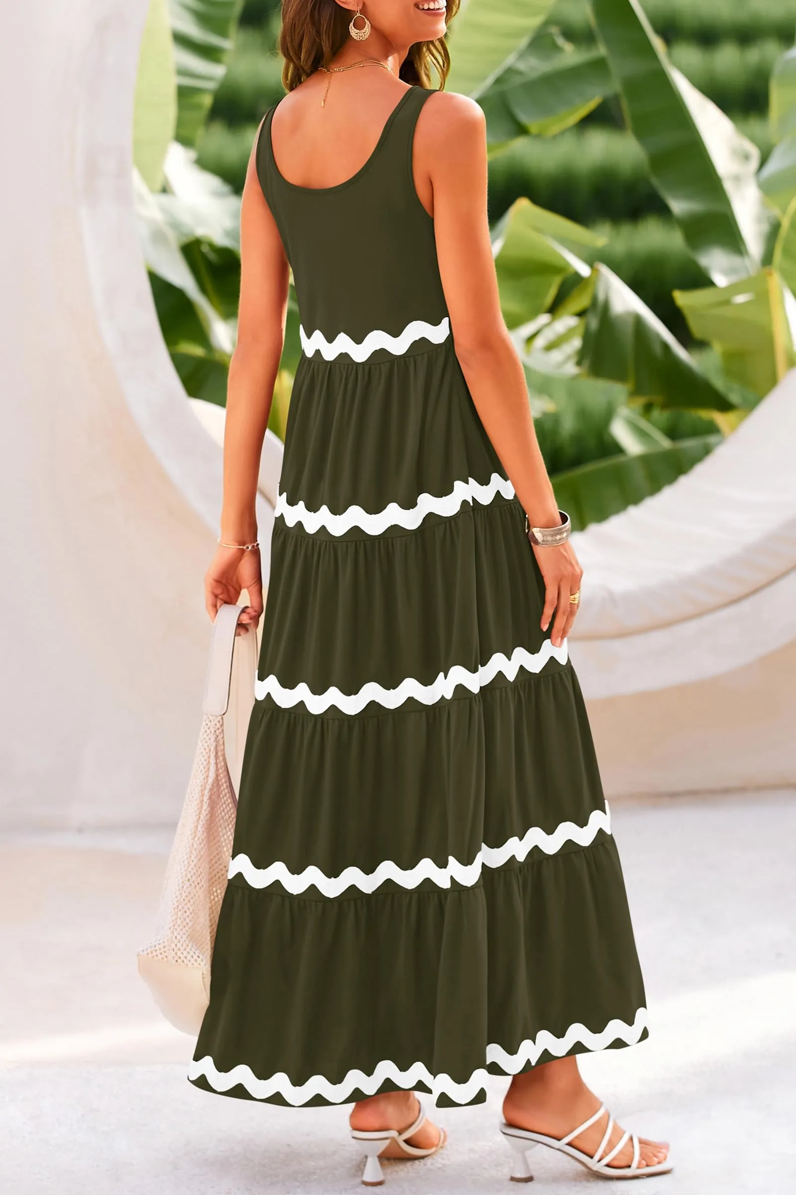 2024 Summer Sundresses Sleeveless Scoop Neck Tiered Flowy Beach Vacation Party Long Maxi Dress