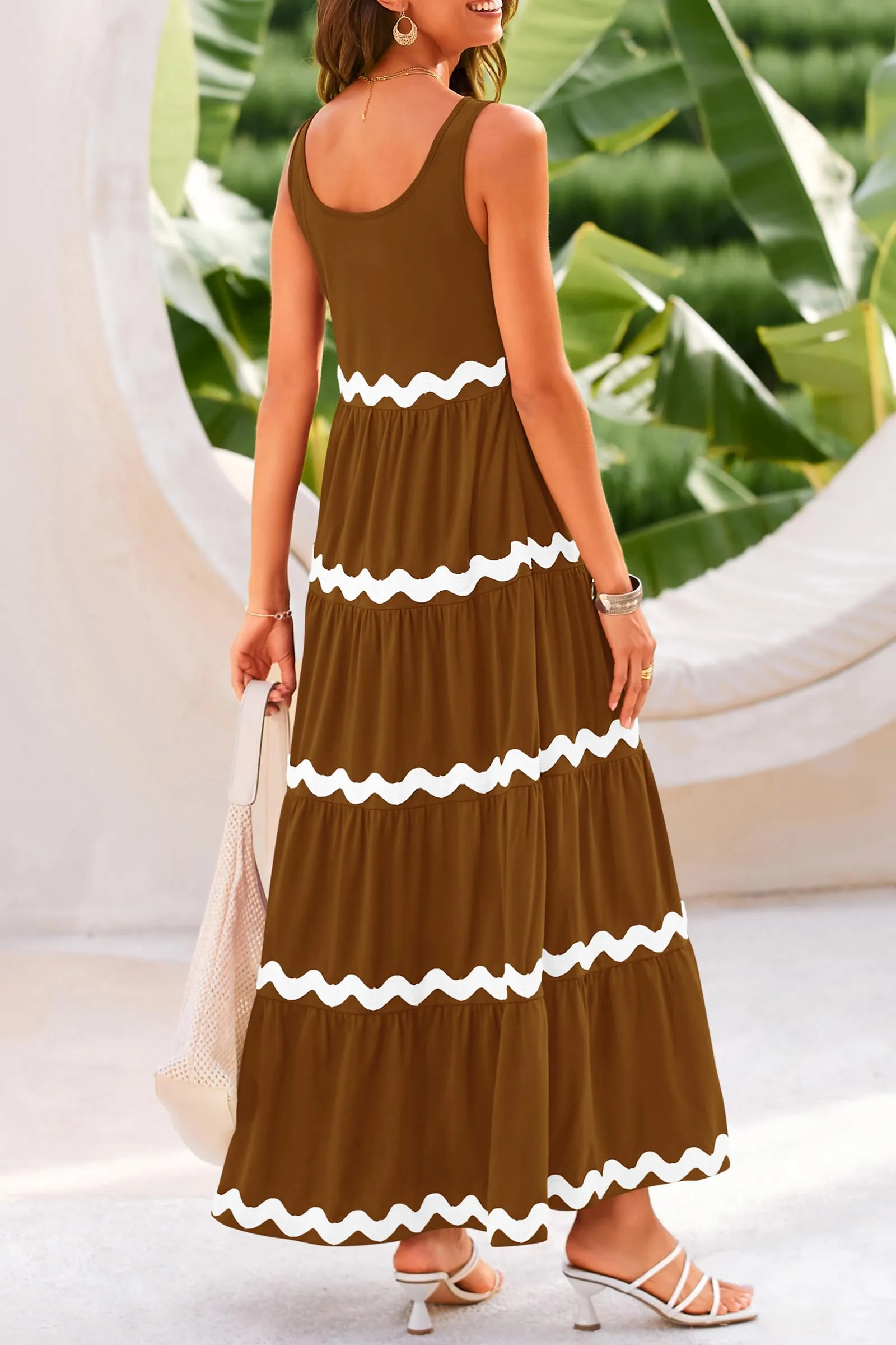 2024 Summer Sundresses Sleeveless Scoop Neck Tiered Flowy Beach Vacation Party Long Maxi Dress