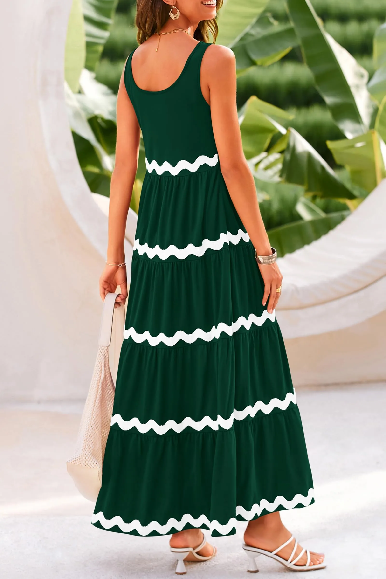 2024 Summer Sundresses Sleeveless Scoop Neck Tiered Flowy Beach Vacation Party Long Maxi Dress