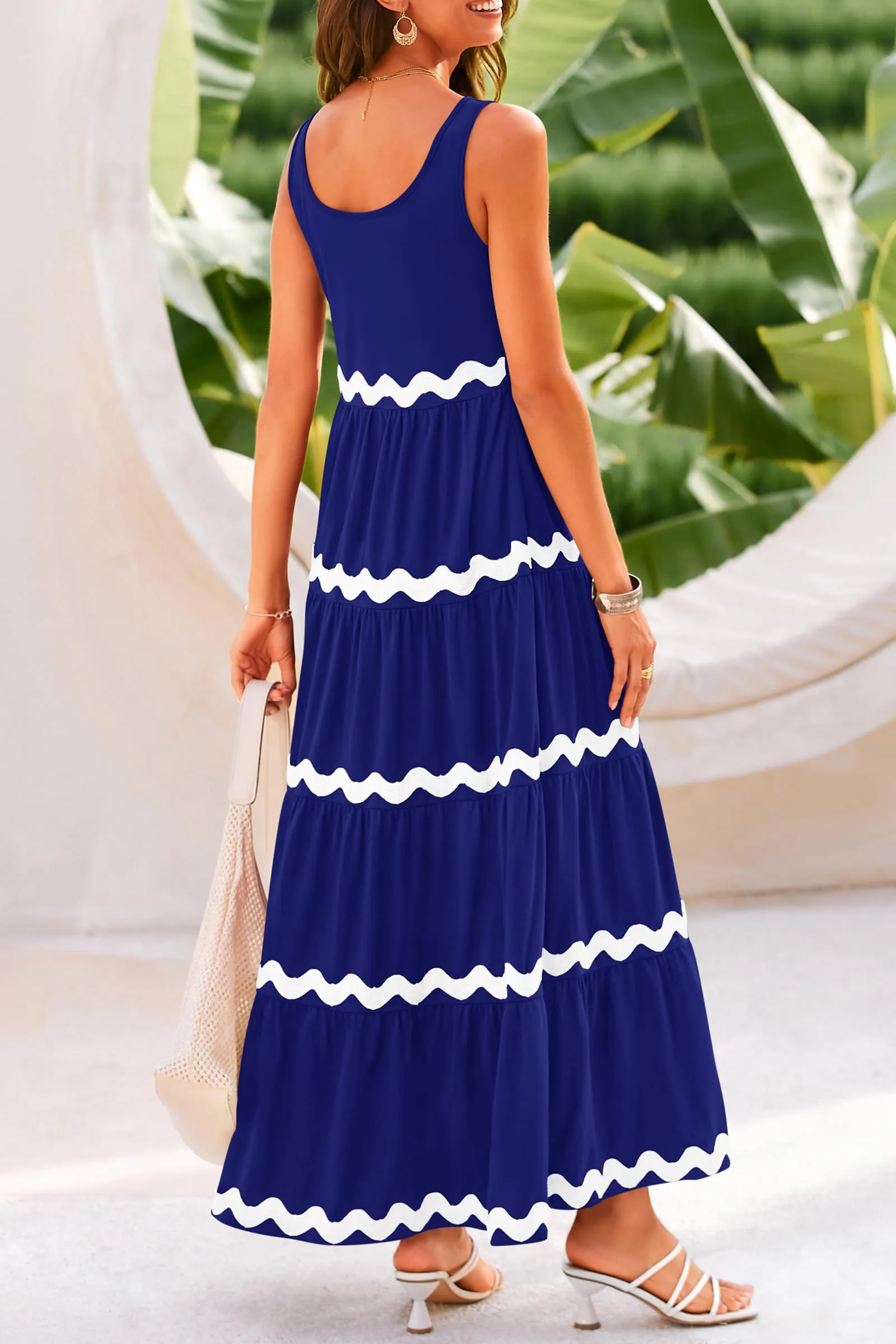 2024 Summer Sundresses Sleeveless Scoop Neck Tiered Flowy Beach Vacation Party Long Maxi Dress