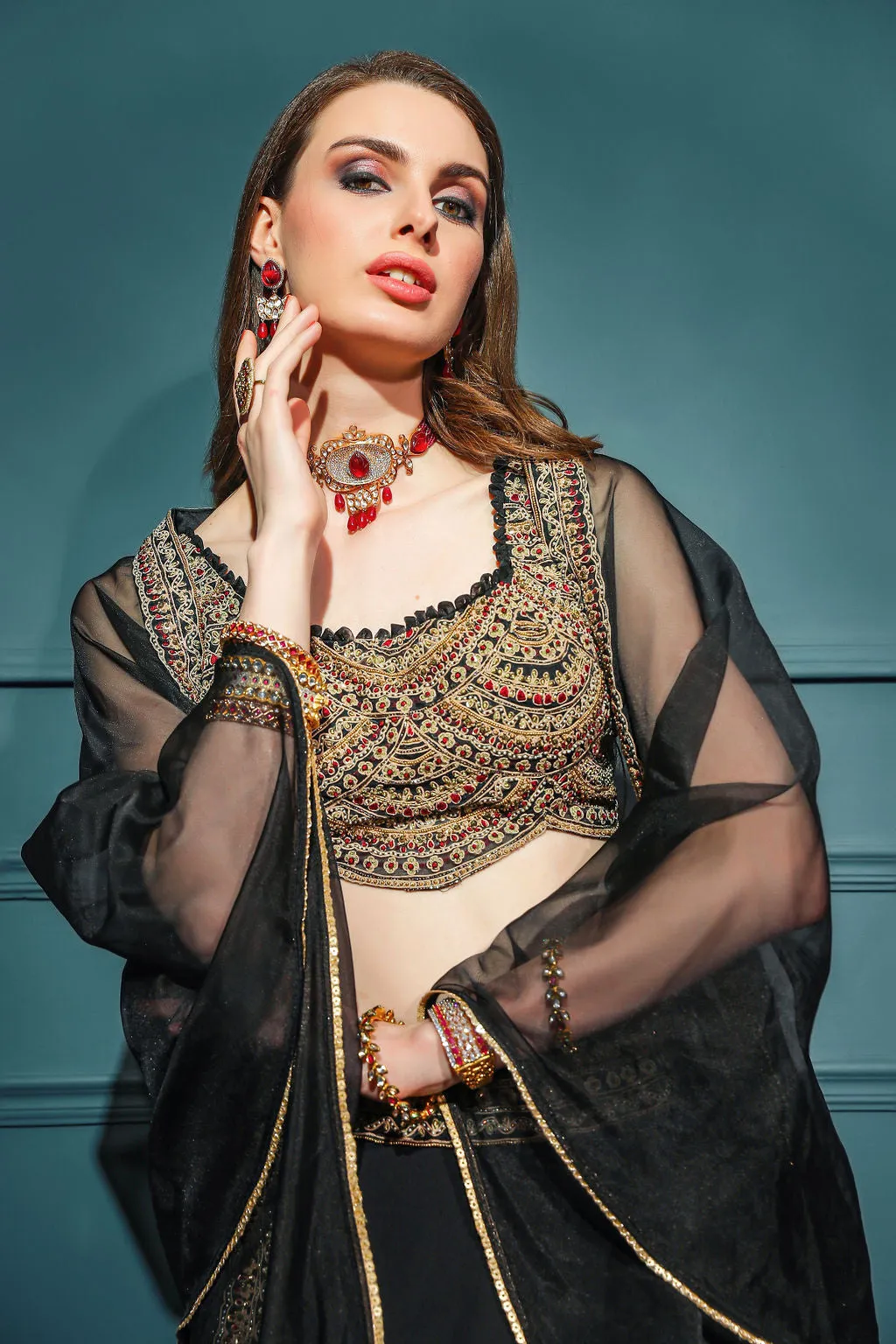 Black Embroidered top with Skirt