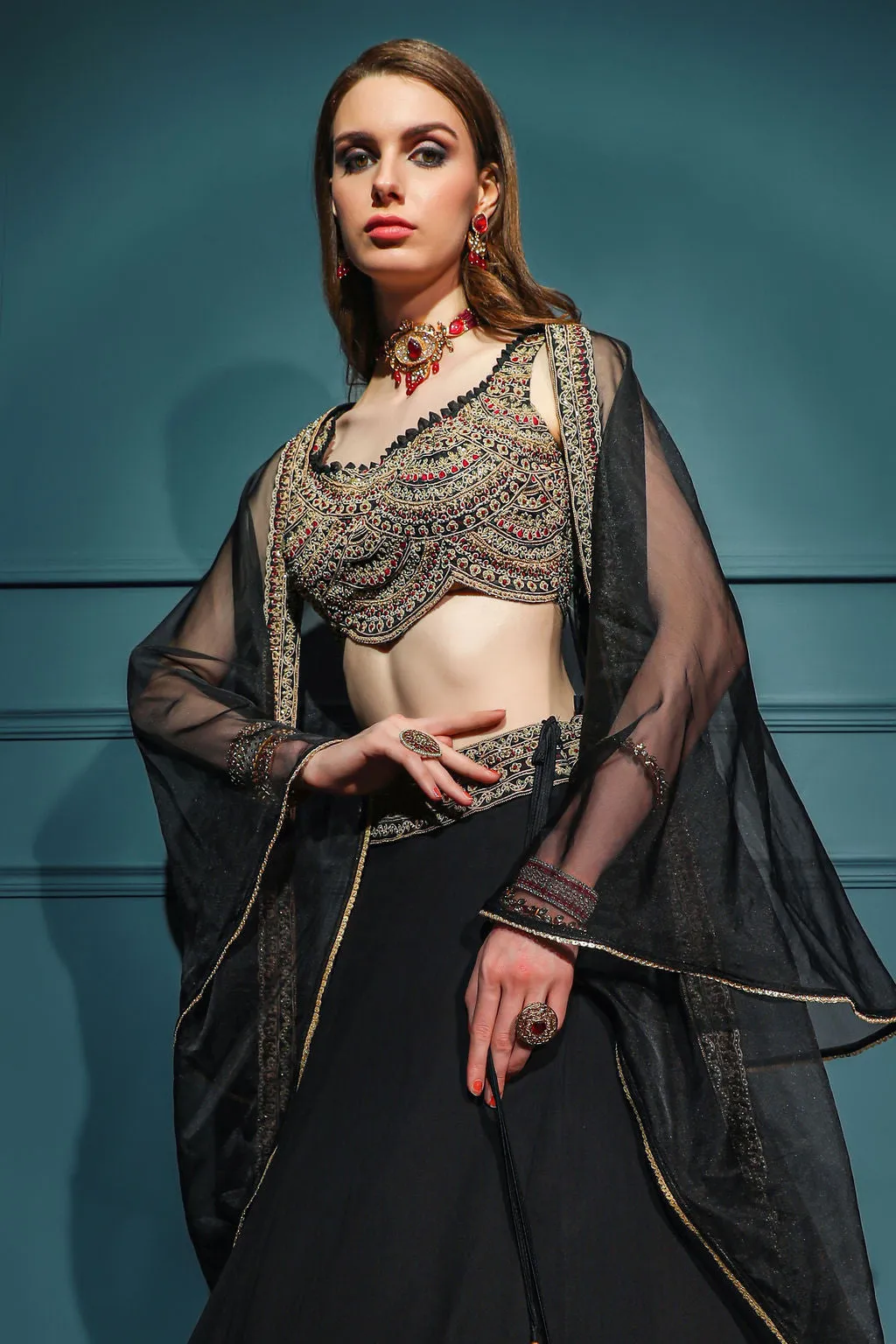 Black Embroidered top with Skirt