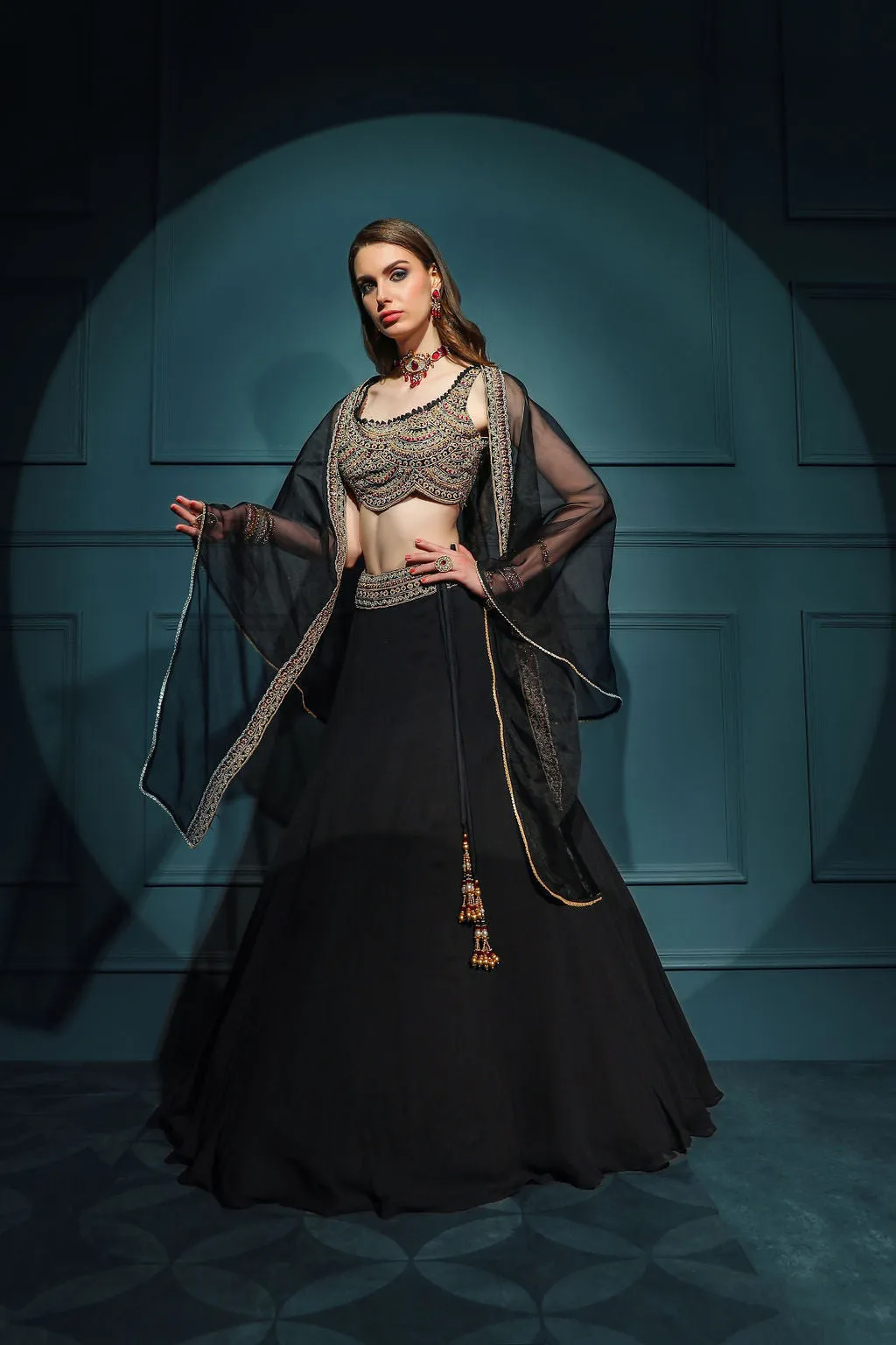 Black Embroidered top with Skirt
