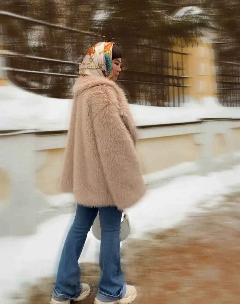 Boho Winter Coat, Fur Coat, Faux Fox Fur, Jolie in Brown