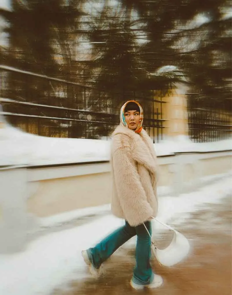 Boho Winter Coat, Fur Coat, Faux Fox Fur, Jolie in Brown
