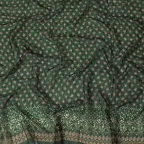 Bottle green synthetic chiffon fabric with same tone sequin embroidery in floral design-D15436