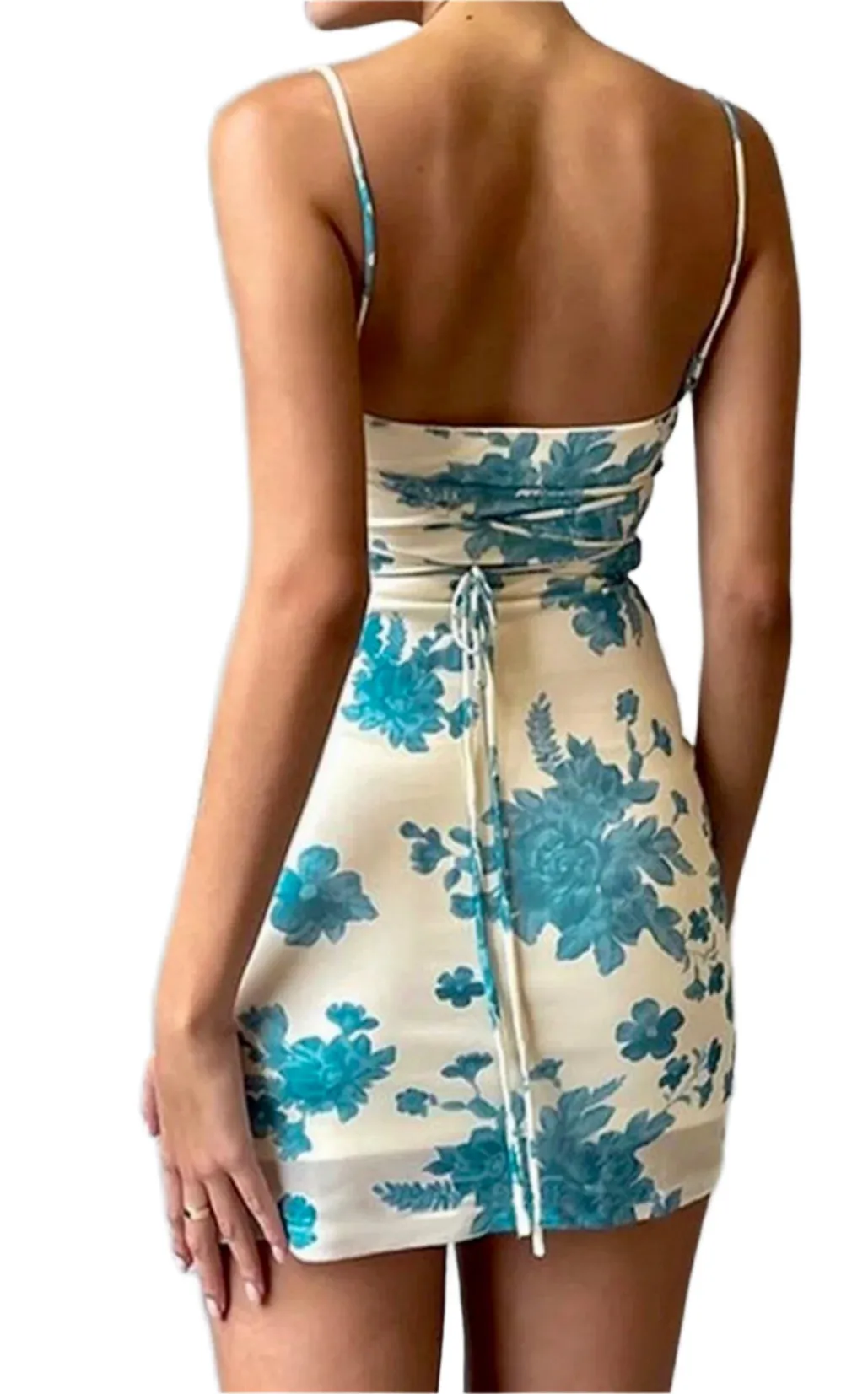 Delilah mesh floral mini dress-ivory/blue
