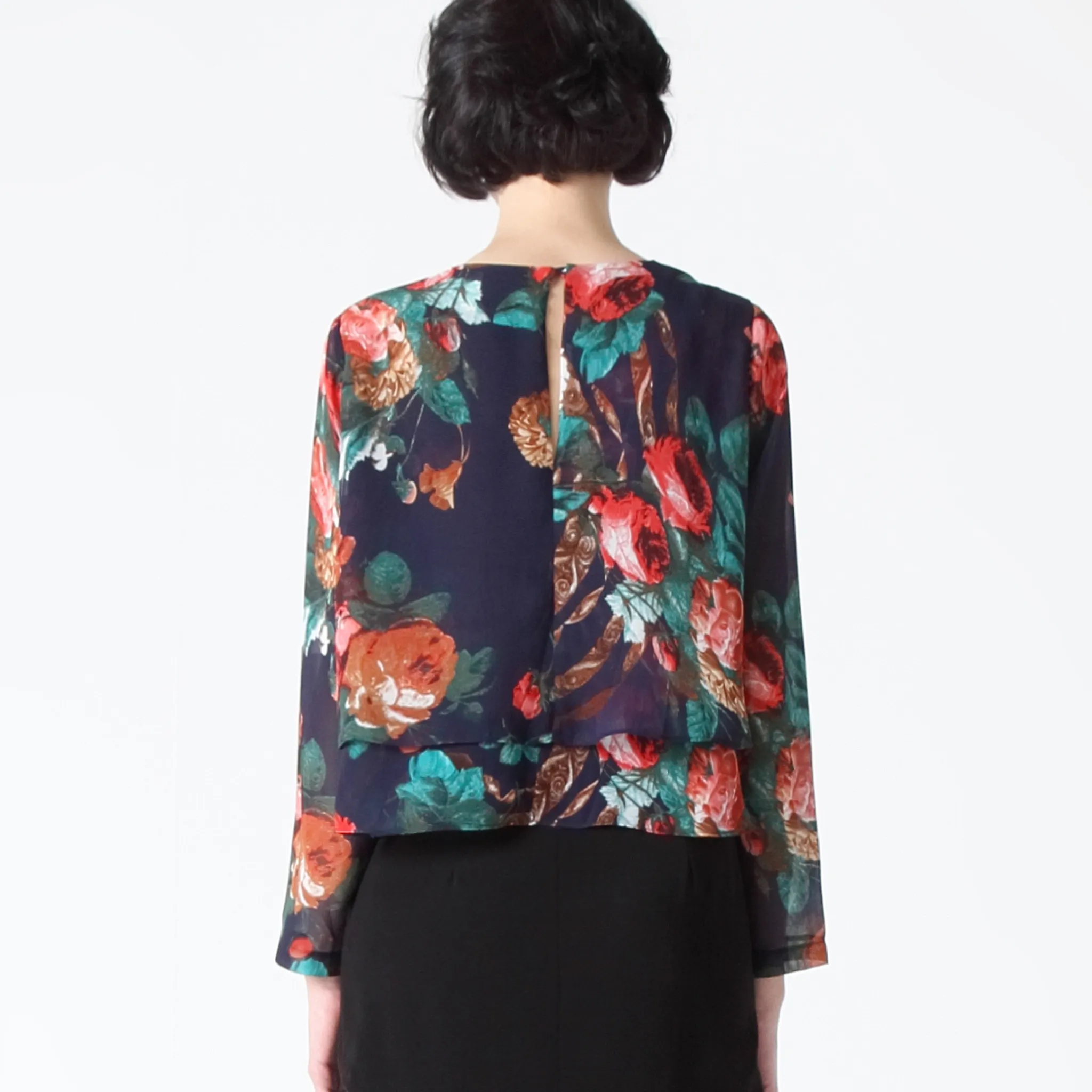 Double Layer Flare Top in Winter Floral Print