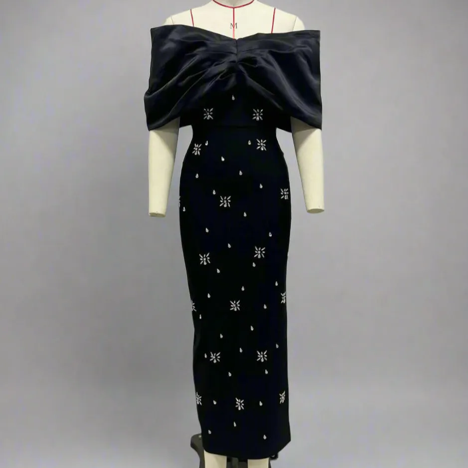 Elegant Off Shoulder Bow Rhinestone Evening Dress