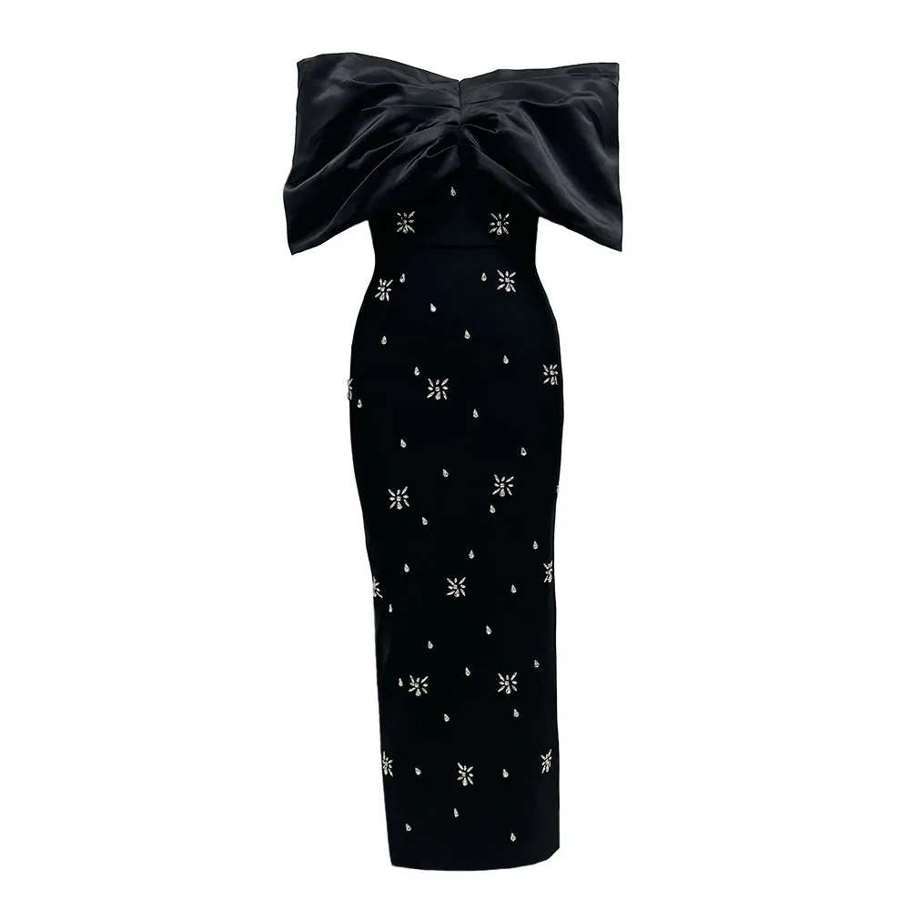 Elegant Off Shoulder Bow Rhinestone Evening Dress