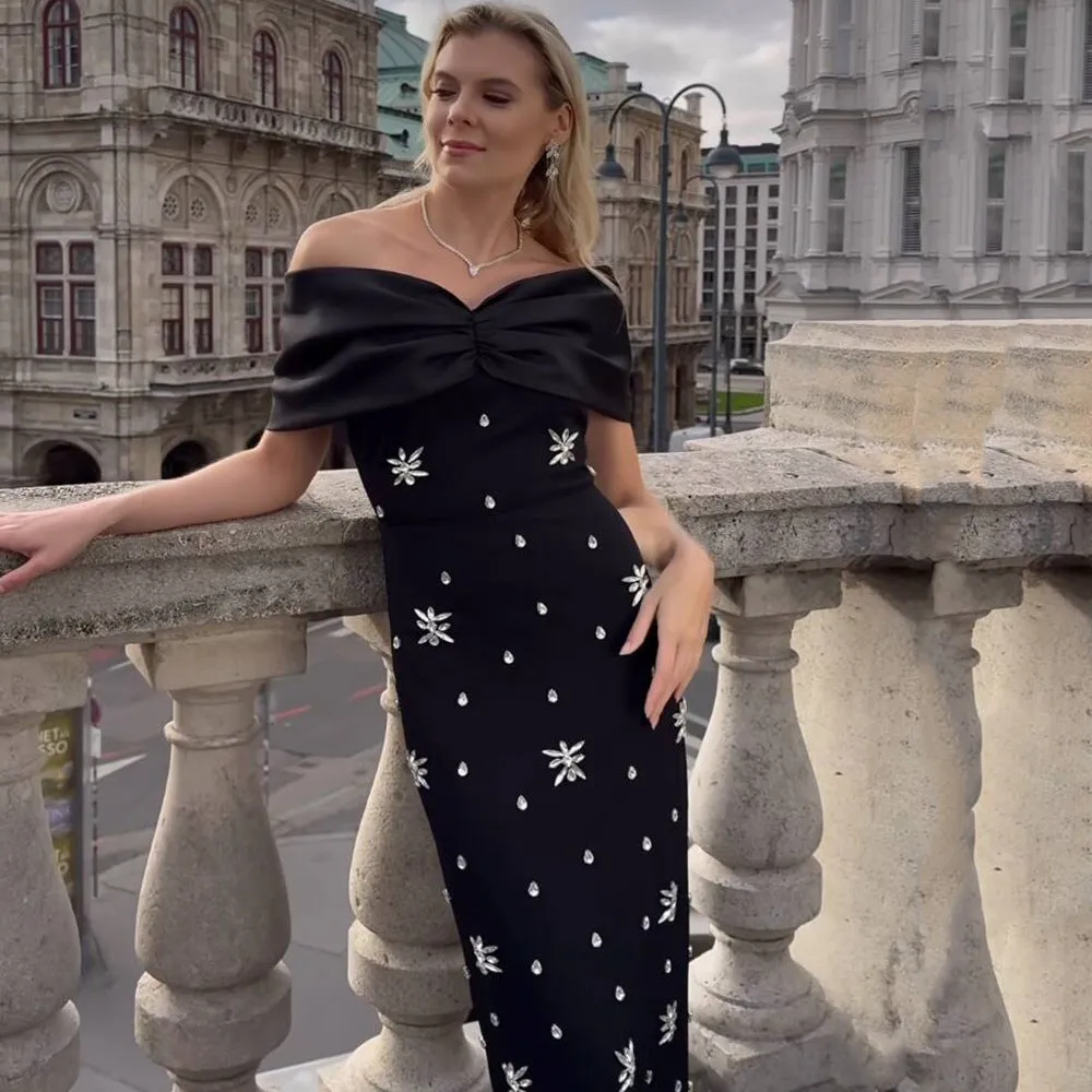 Elegant Off Shoulder Bow Rhinestone Evening Dress