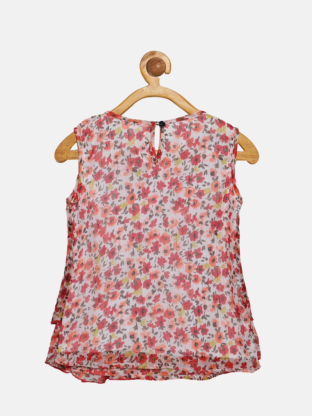 Girls Flower AOP Print Sleeveless Layered Top