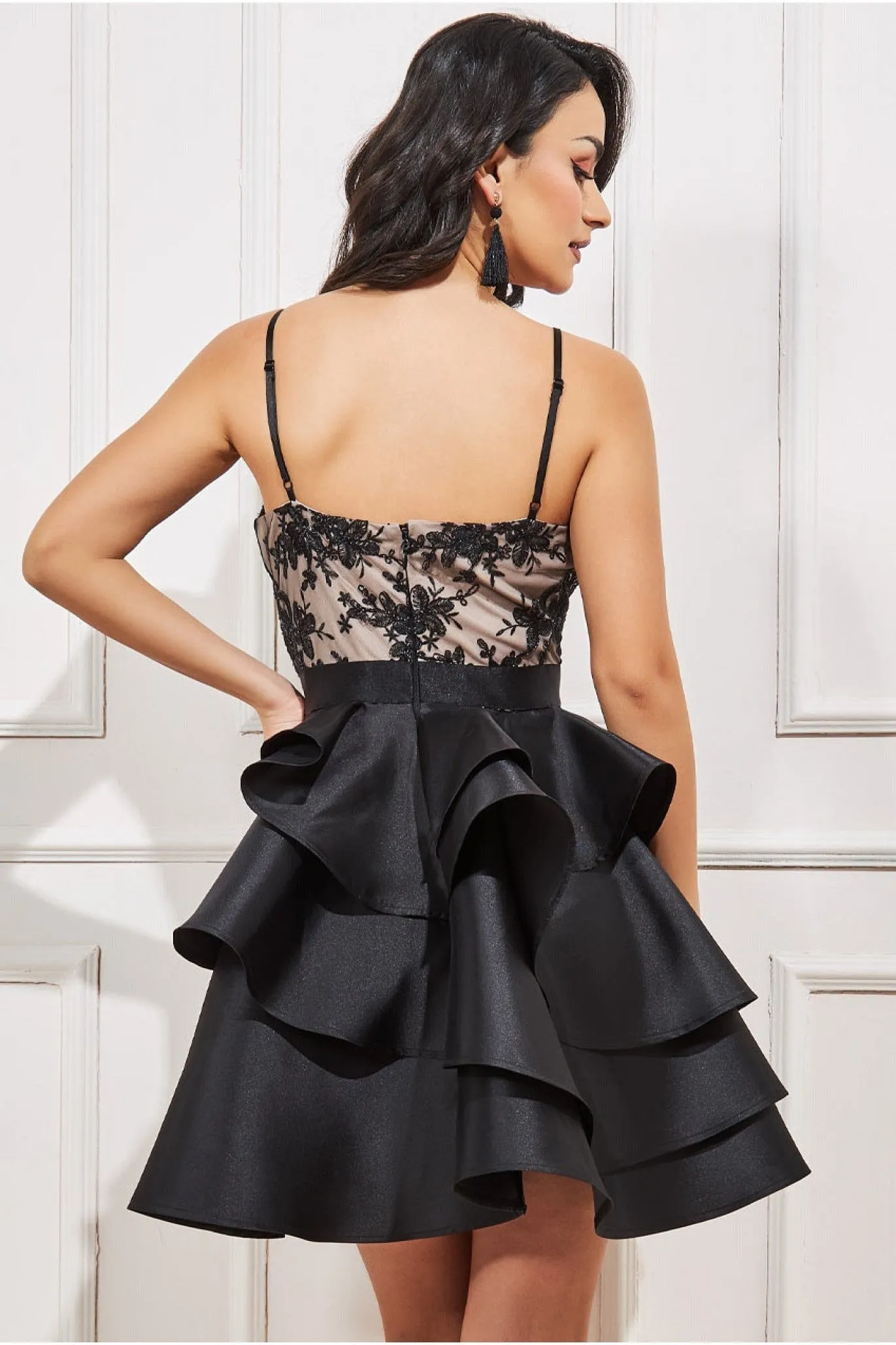Goddiva Layered Frilled Midi Dress - Black