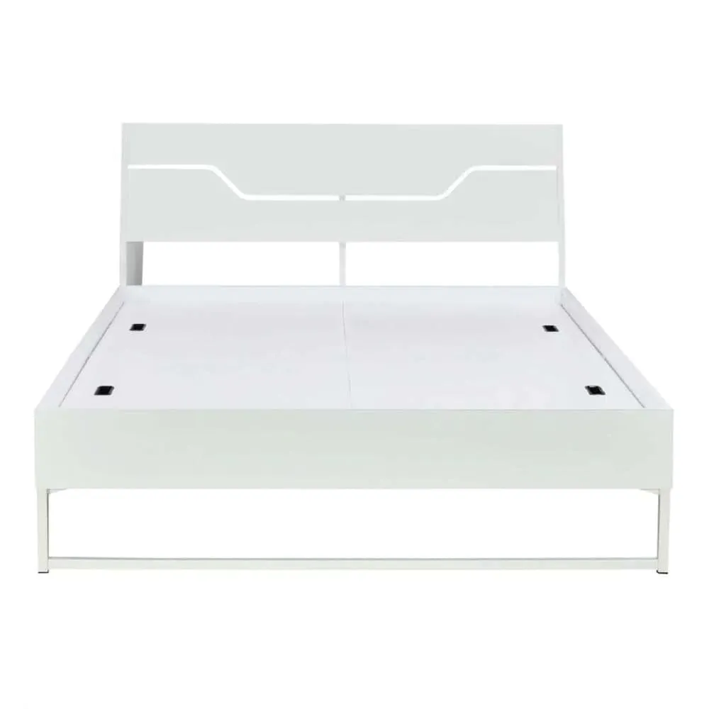 Grande Wood and Metal Hybrid Bed (White)   Plus Memory Foam Mattress (Queen)