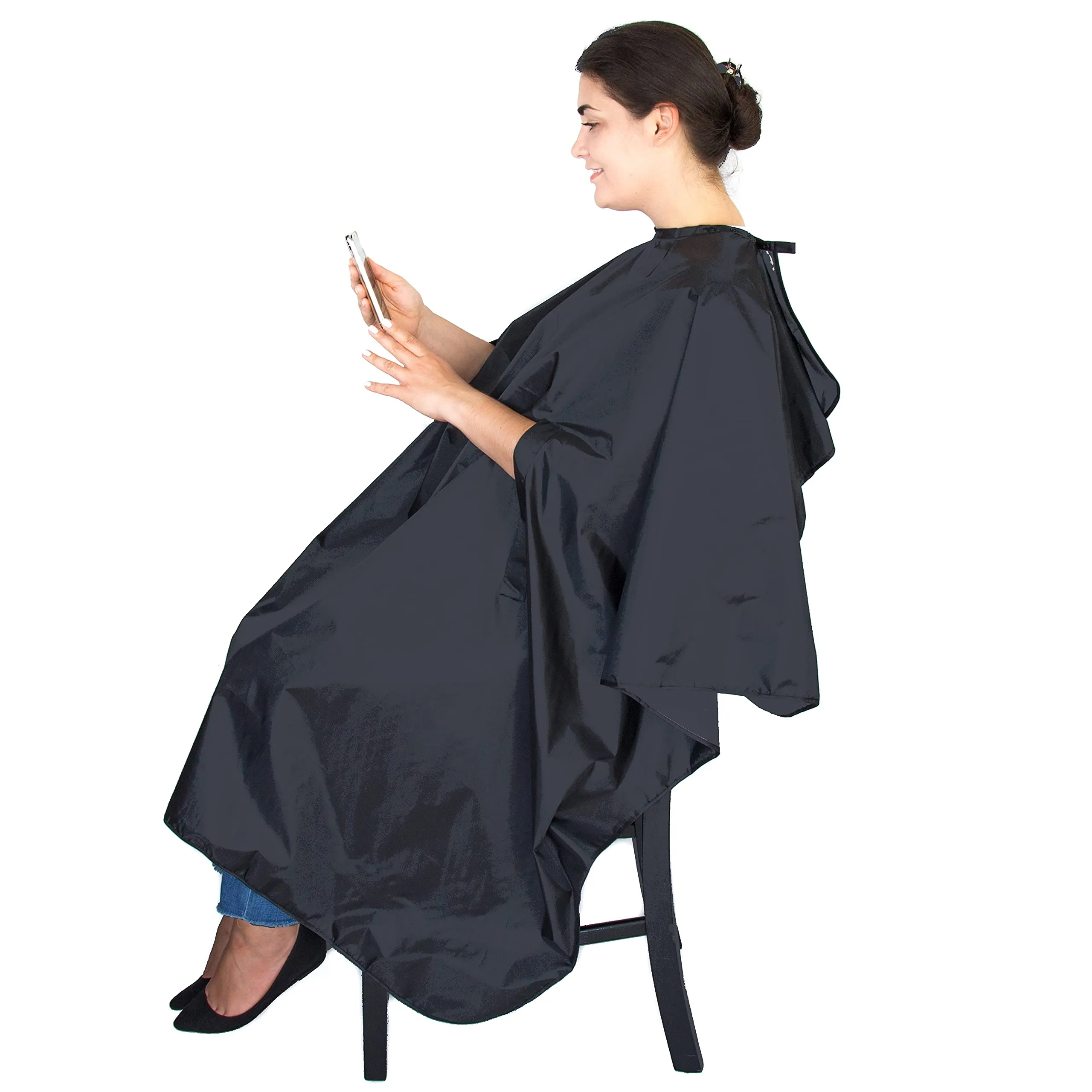 Hair Cutting Cape with Armholes - Professional Salon Cape - 100% Nylon - Haircut Cape - Hairdresser Cape - Styling Cape - Hair Gown - Hair Dressing Cape (Black)