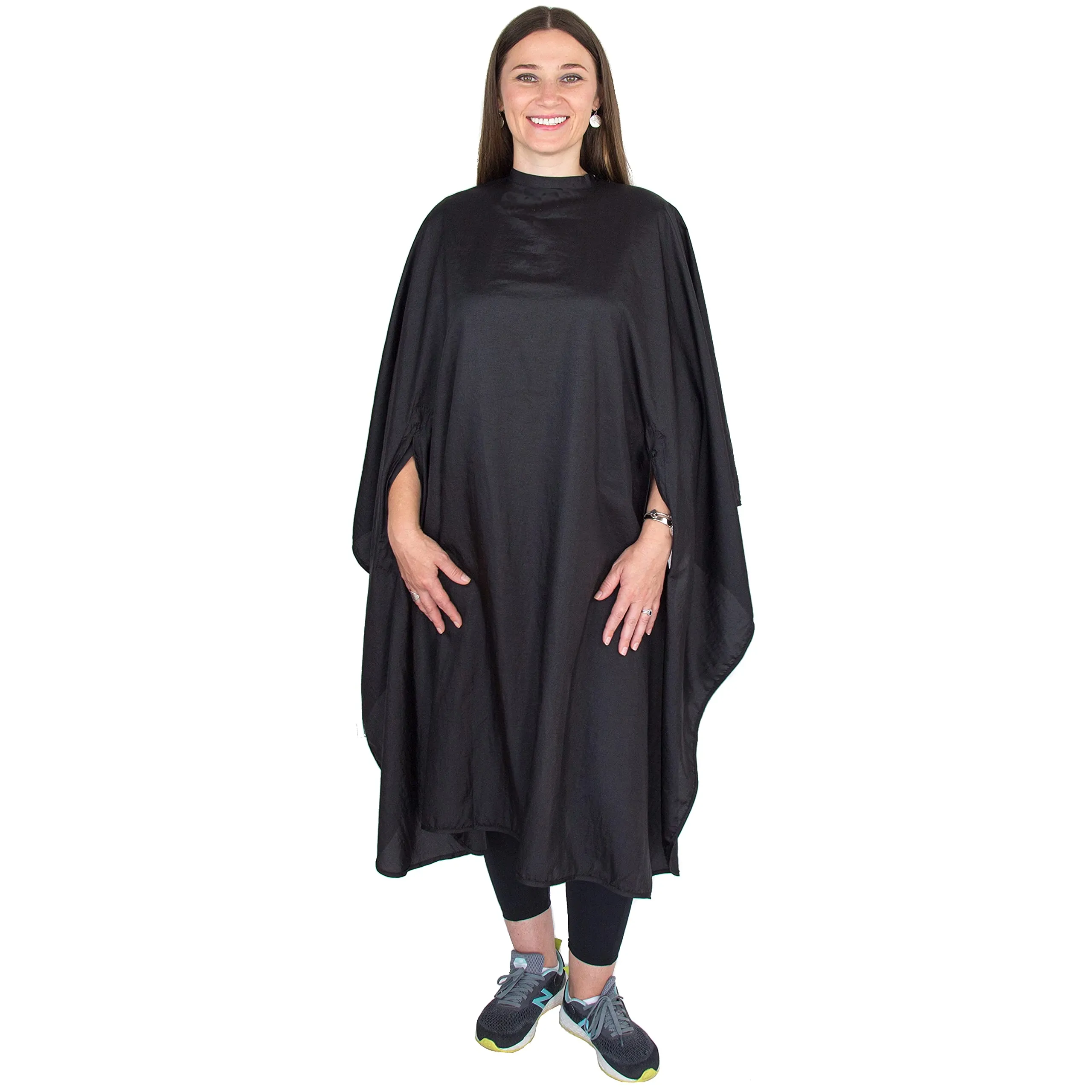 Hair Cutting Cape with Armholes - Professional Salon Cape - 100% Nylon - Haircut Cape - Hairdresser Cape - Styling Cape - Hair Gown - Hair Dressing Cape (Black)