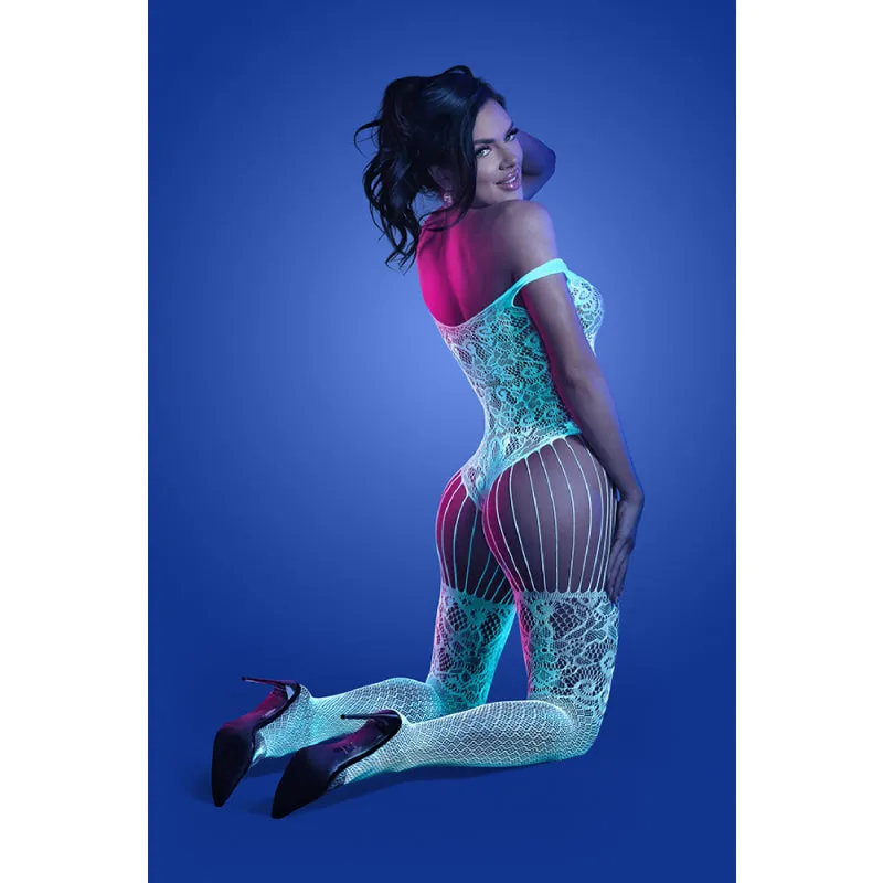 Illuminate Crotchless Teddy Bodystocking - One  Size - White/blue