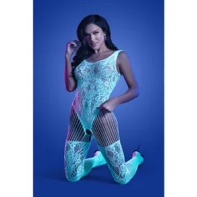Illuminate Crotchless Teddy Bodystocking - One  Size - White/blue