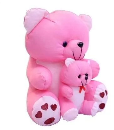 KARTIKTOYS® Soft Toys Skin Friendly Super Soft 40 cm Pink Mother with Child Teddy Bears for Kids - Lovable/Huggable Teddy Bear for Girlfriend/Wife/Husband (Pink, 40 cm)