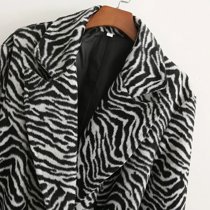 Lorna Zebra Print Maxi Wool Coat