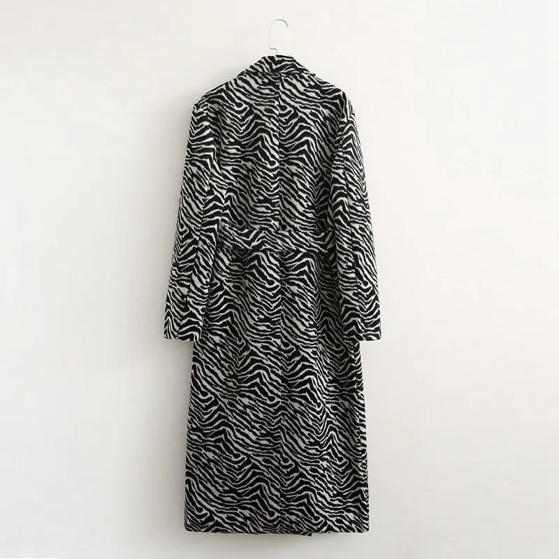 Lorna Zebra Print Maxi Wool Coat