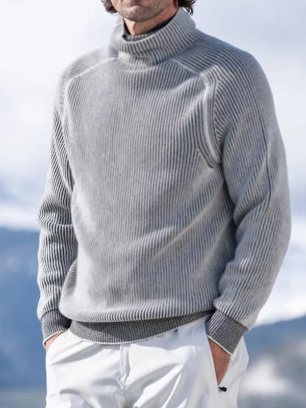 Men's High Collar Long Sleeve Knitted Sweater Top