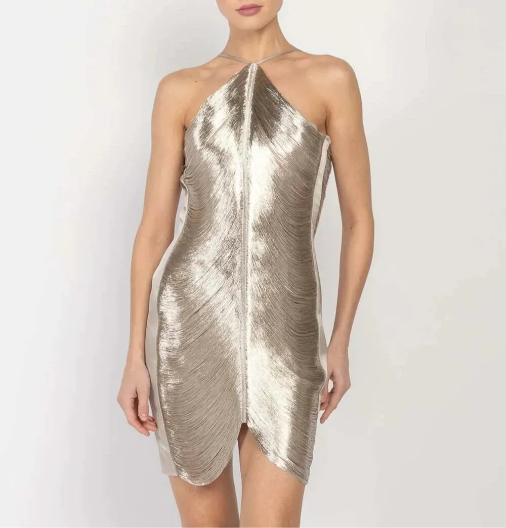 Metallic Dress Silk Dress Elegant Party Dress Cocktail Dress