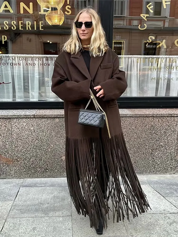 Norma Long Tassel Hem Maxi Coat