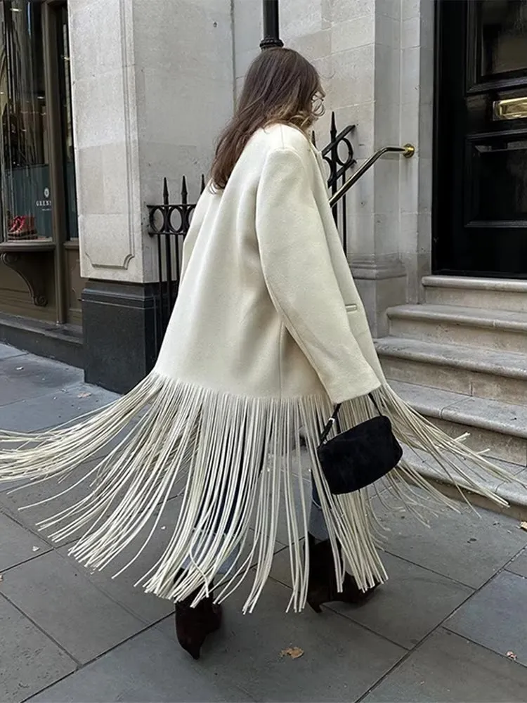 Norma Long Tassel Hem Maxi Coat