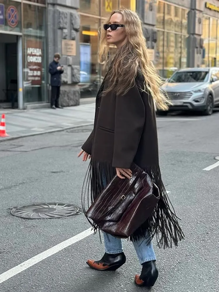 Norma Long Tassel Hem Maxi Coat