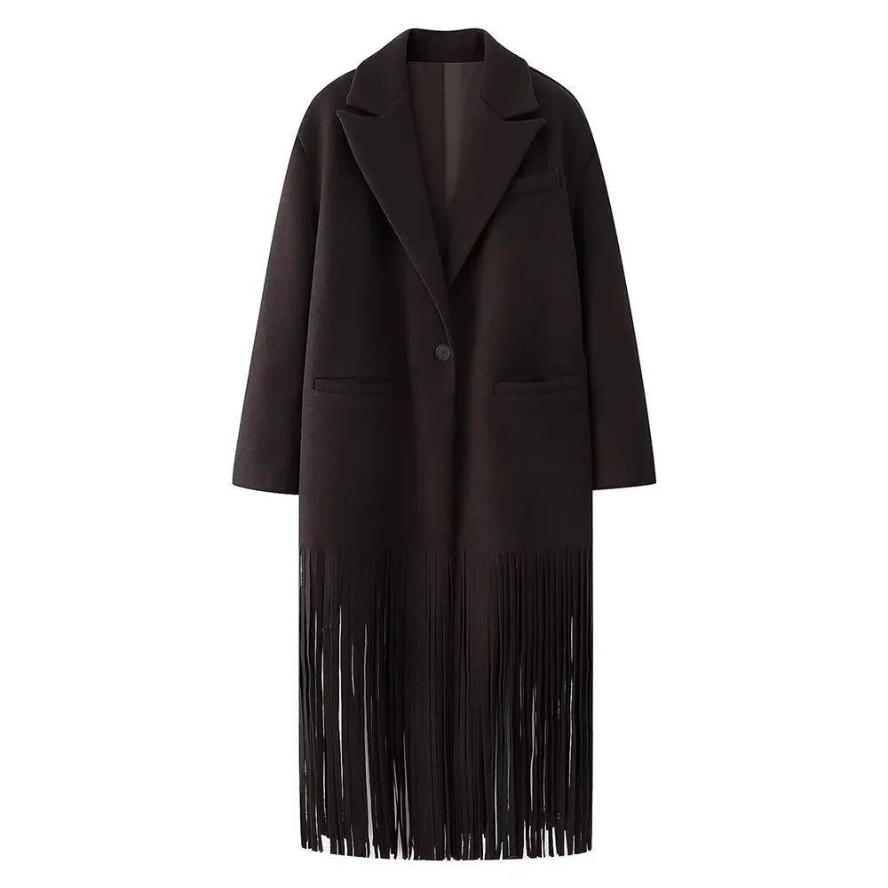 Norma Long Tassel Hem Maxi Coat