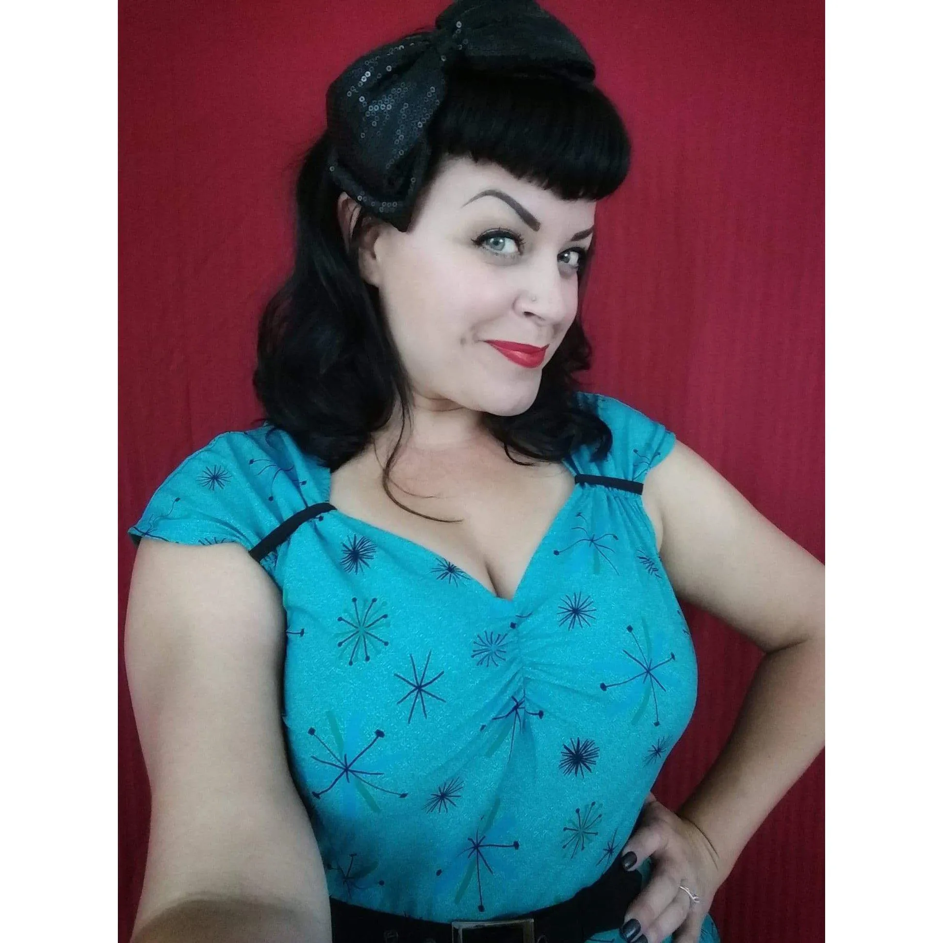 Olivia Swing Dress in Turquoise Atomic Print