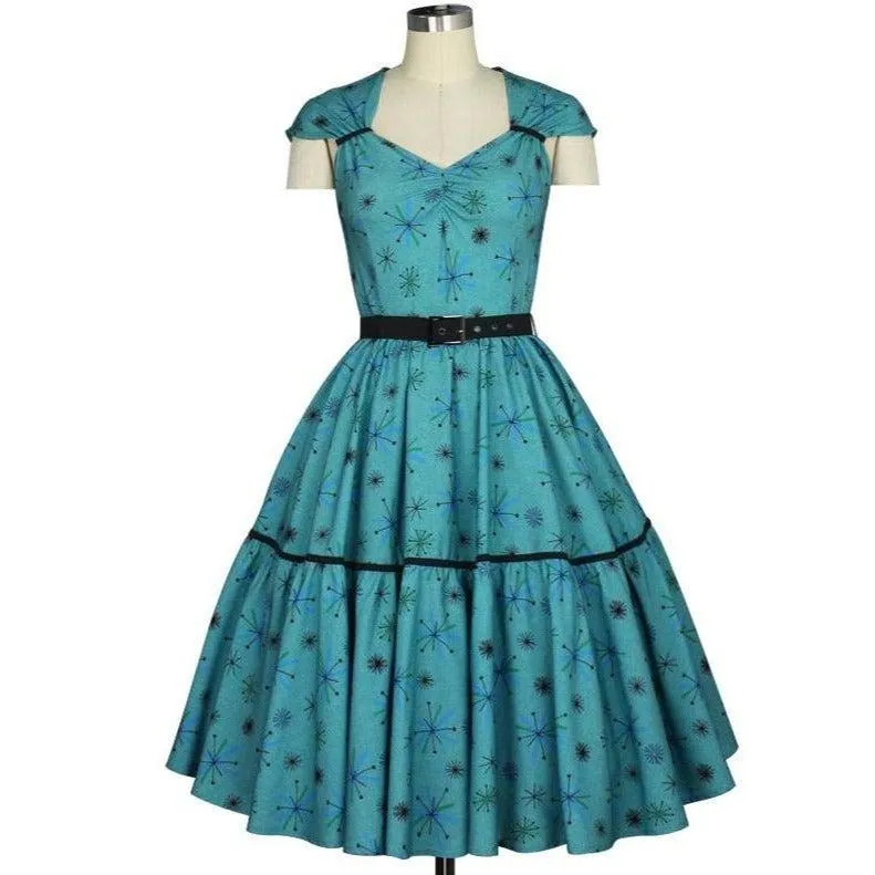 Olivia Swing Dress in Turquoise Atomic Print