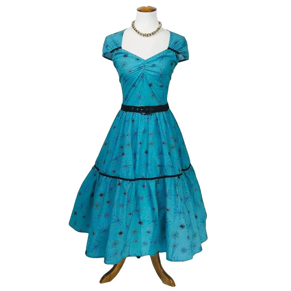 Olivia Swing Dress in Turquoise Atomic Print
