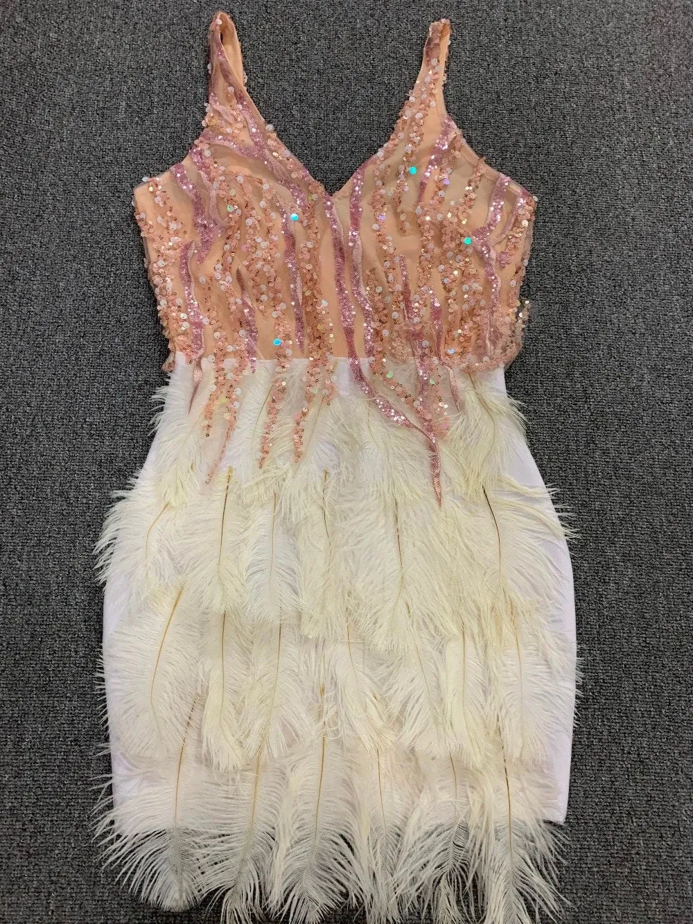 Rhinestones Dress Leotard Sequin Party Dress Outfit Prom Dress Bride Feathers Dress