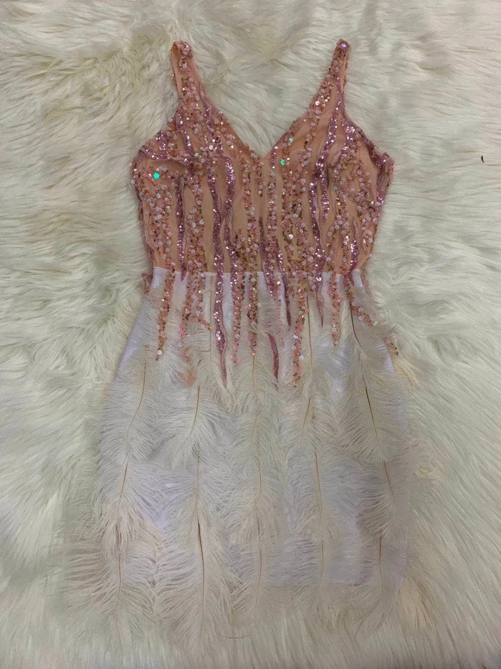Rhinestones Dress Leotard Sequin Party Dress Outfit Prom Dress Bride Feathers Dress