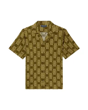 Roberto Silk Shirt Angra Clube Print - Spinach & Apricot