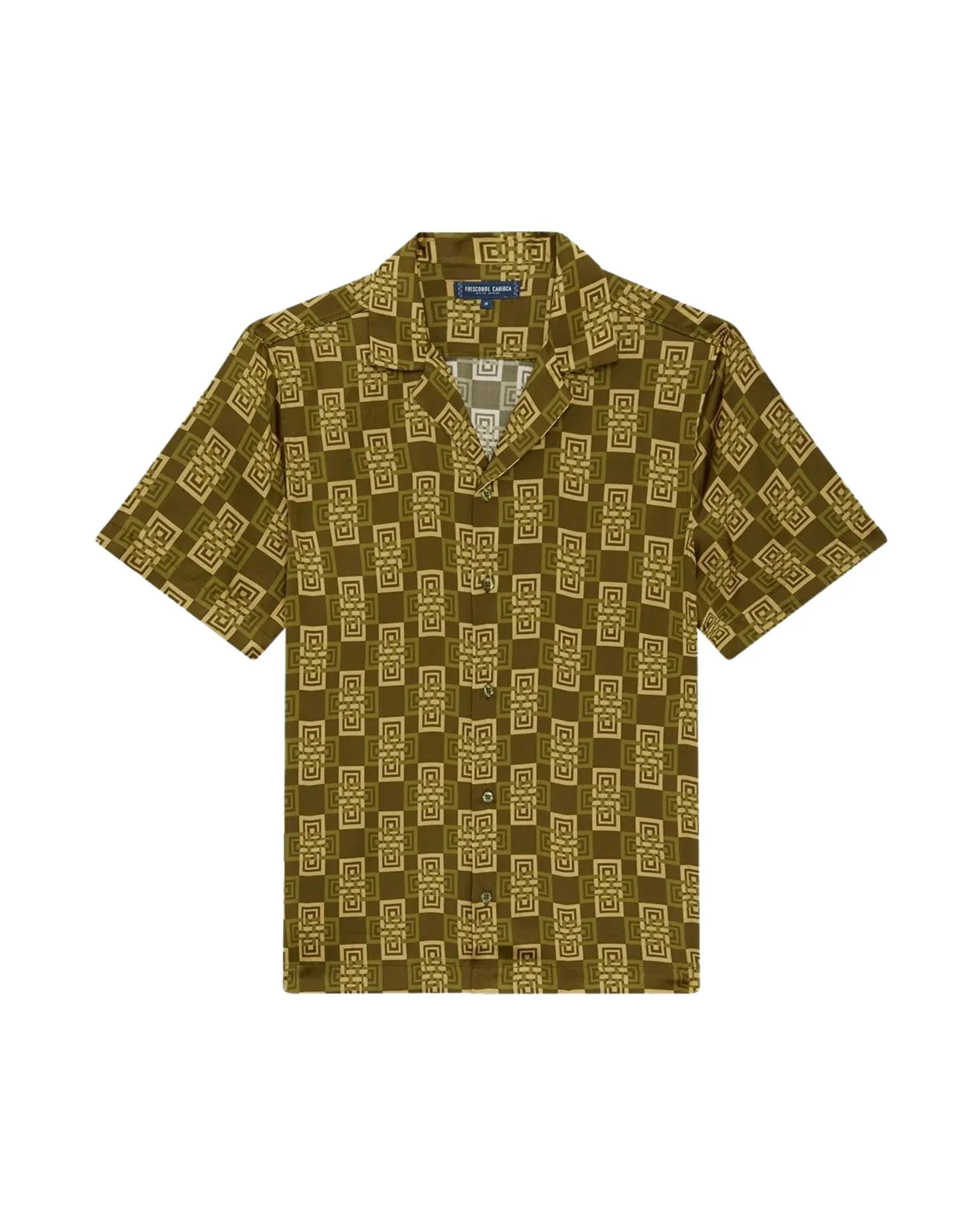 Roberto Silk Shirt Angra Clube Print - Spinach & Apricot