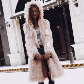 Shaggy Faux Fur Hooded Coats - 4 Colors