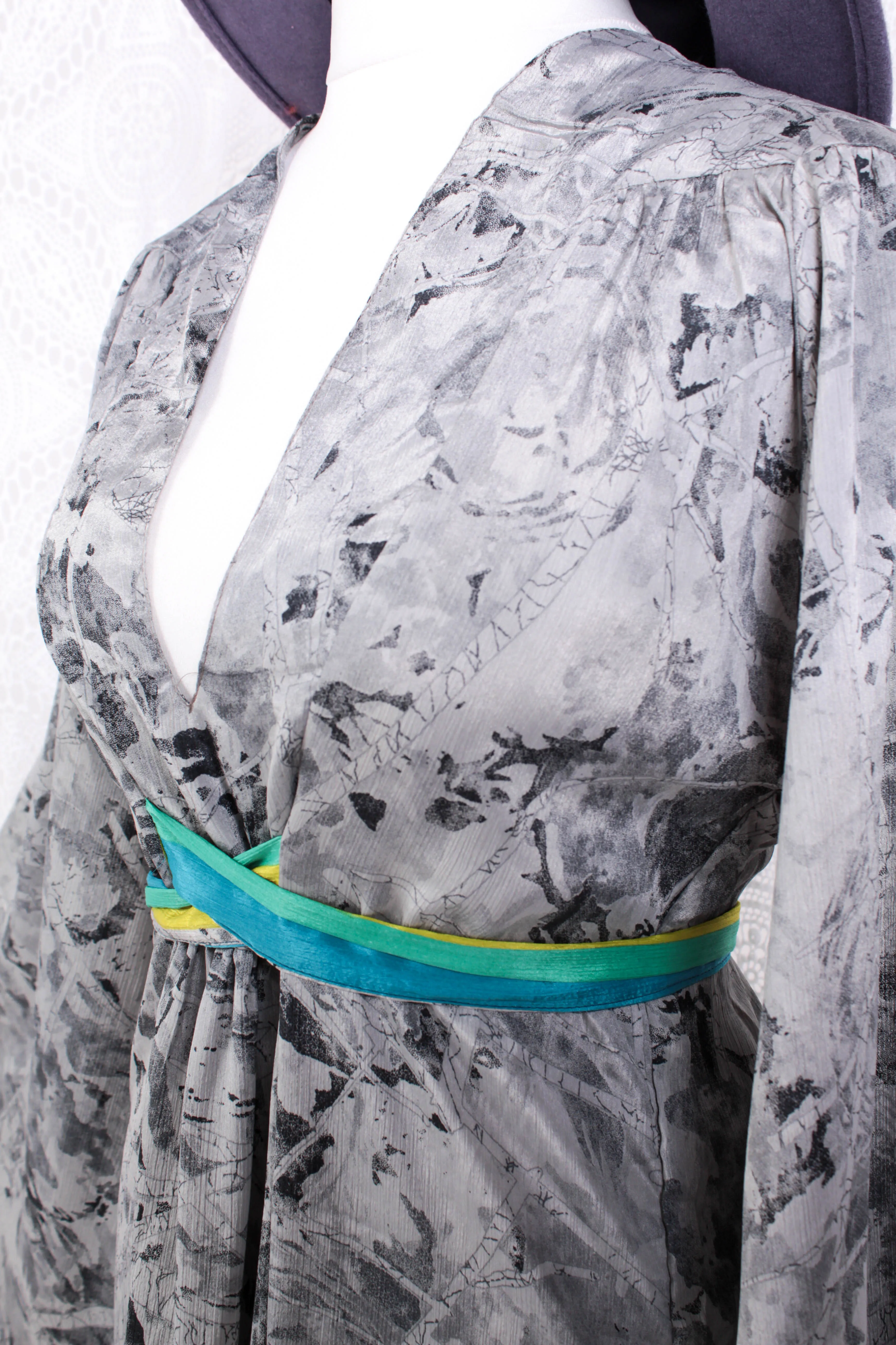 Stevie Maxi Dress - Vintage Indian Sari - Marbled Moon Grey - XS
