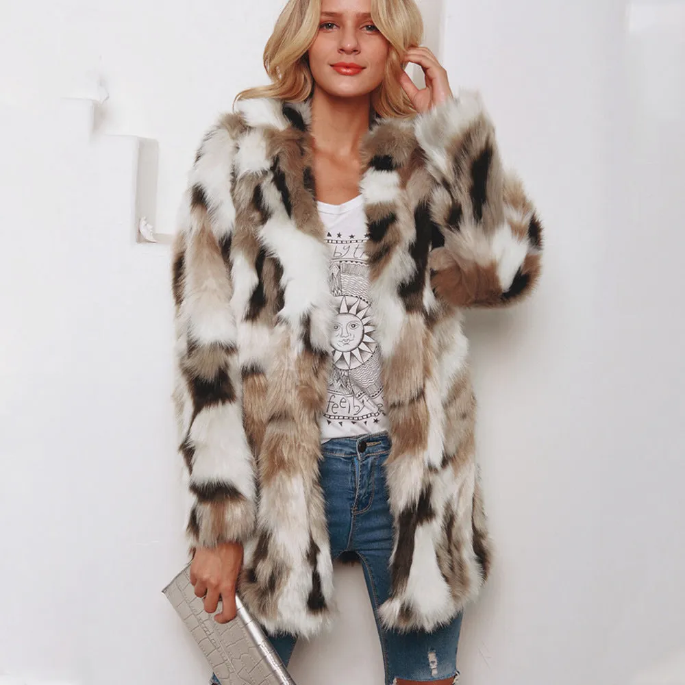Tailored Collar Faux Fur Long Sleeve Fall Winter Coat