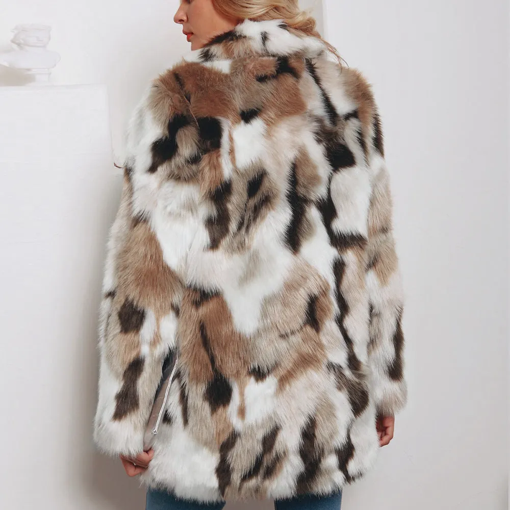 Tailored Collar Faux Fur Long Sleeve Fall Winter Coat