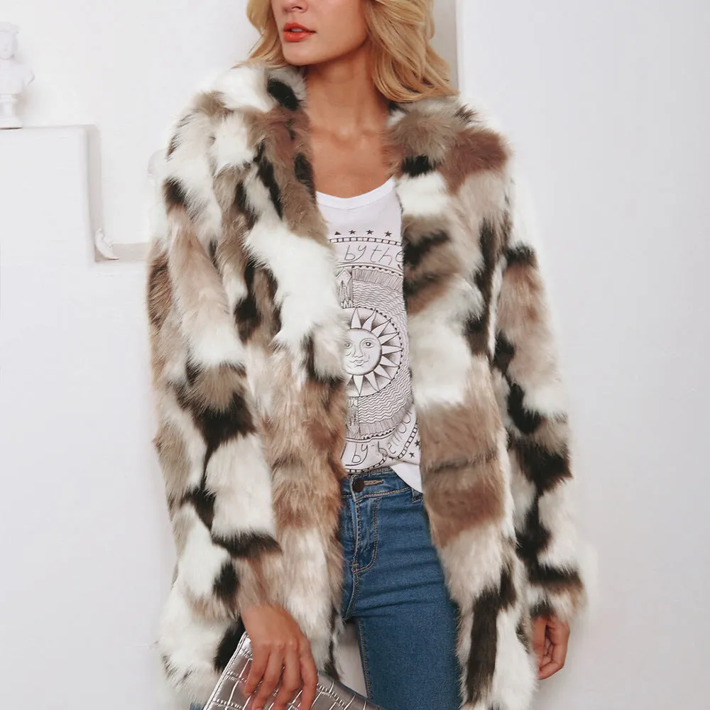 Tailored Collar Faux Fur Long Sleeve Fall Winter Coat