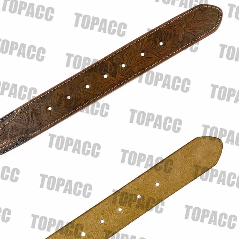 TOPACC Western Super Concho Silver Longhorn Cow Bull Brown Country Belts Genuine Leather